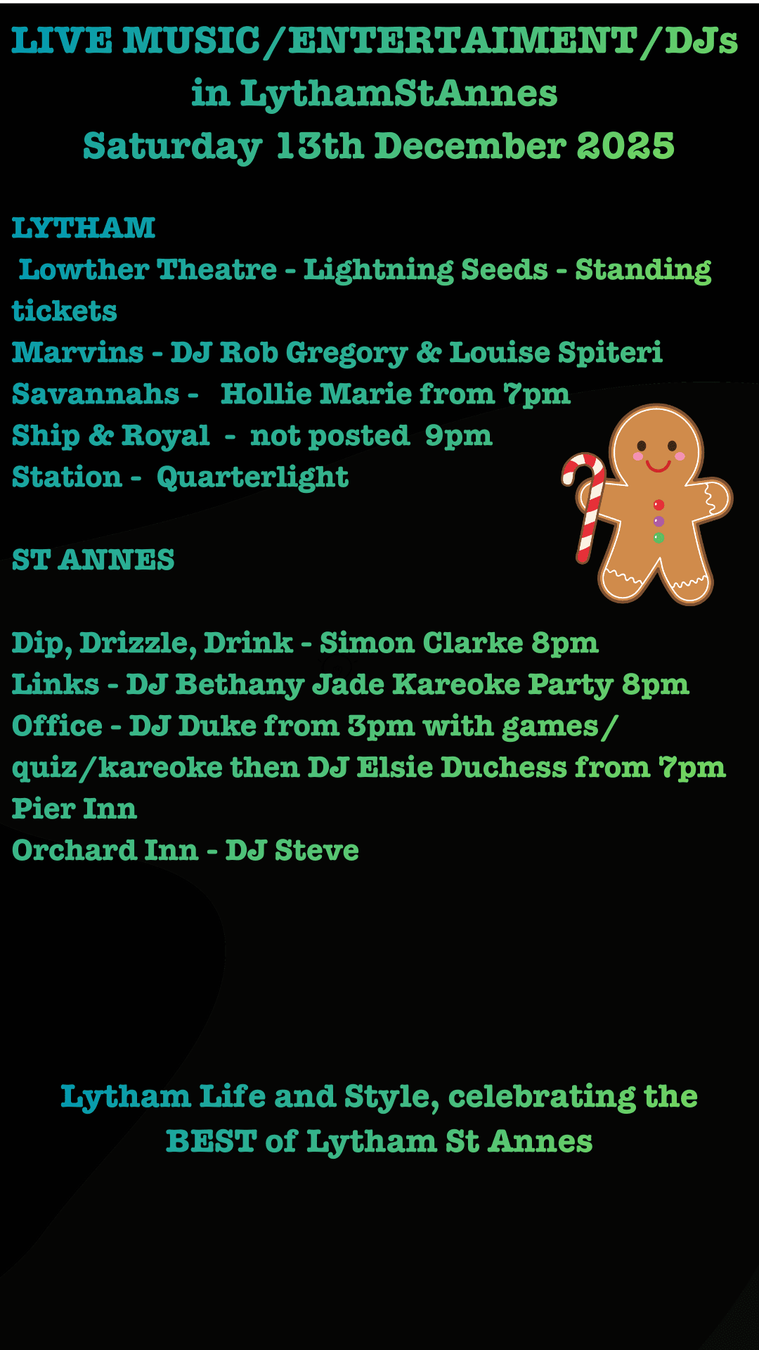 Saturday13th Dec live music lythamstannes