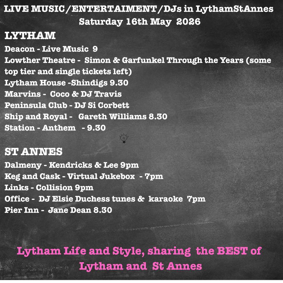 Sat 16th May live music whats on in lytham stannes