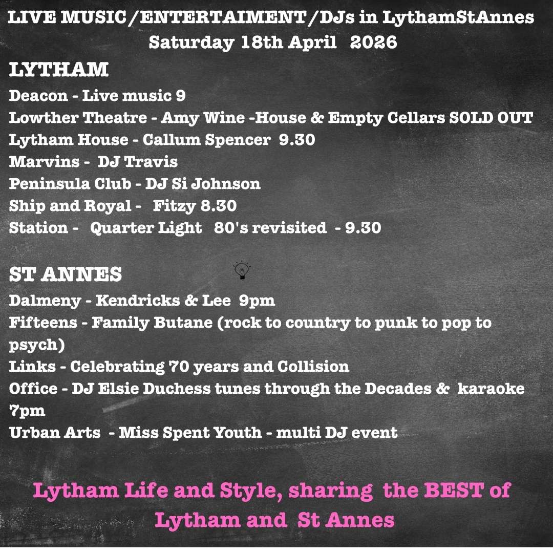Sat 18th April LIVE music and entertainment in Lytham St Annes