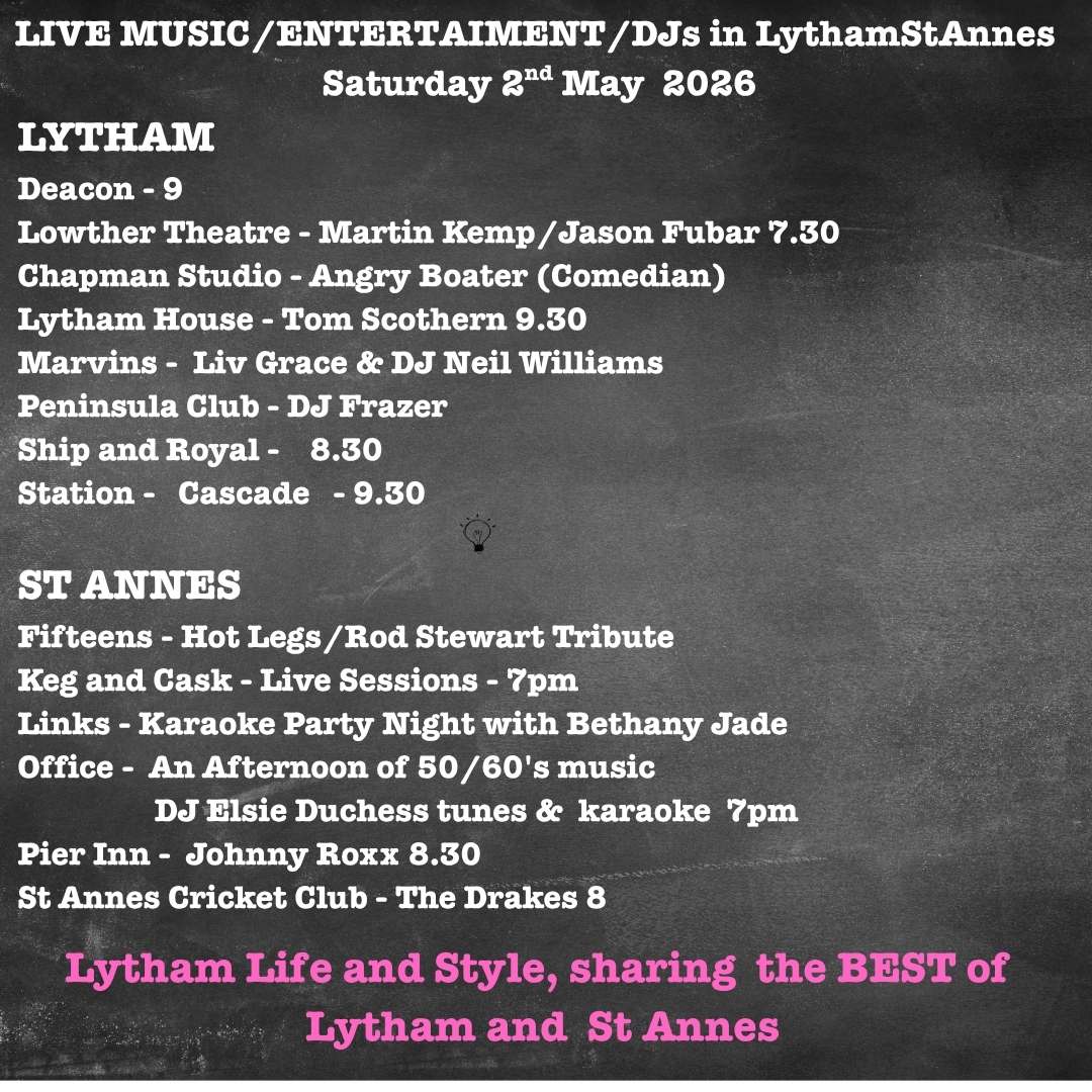 Sat 2nd May LIVE Music Whats On in Lytham St Annes
