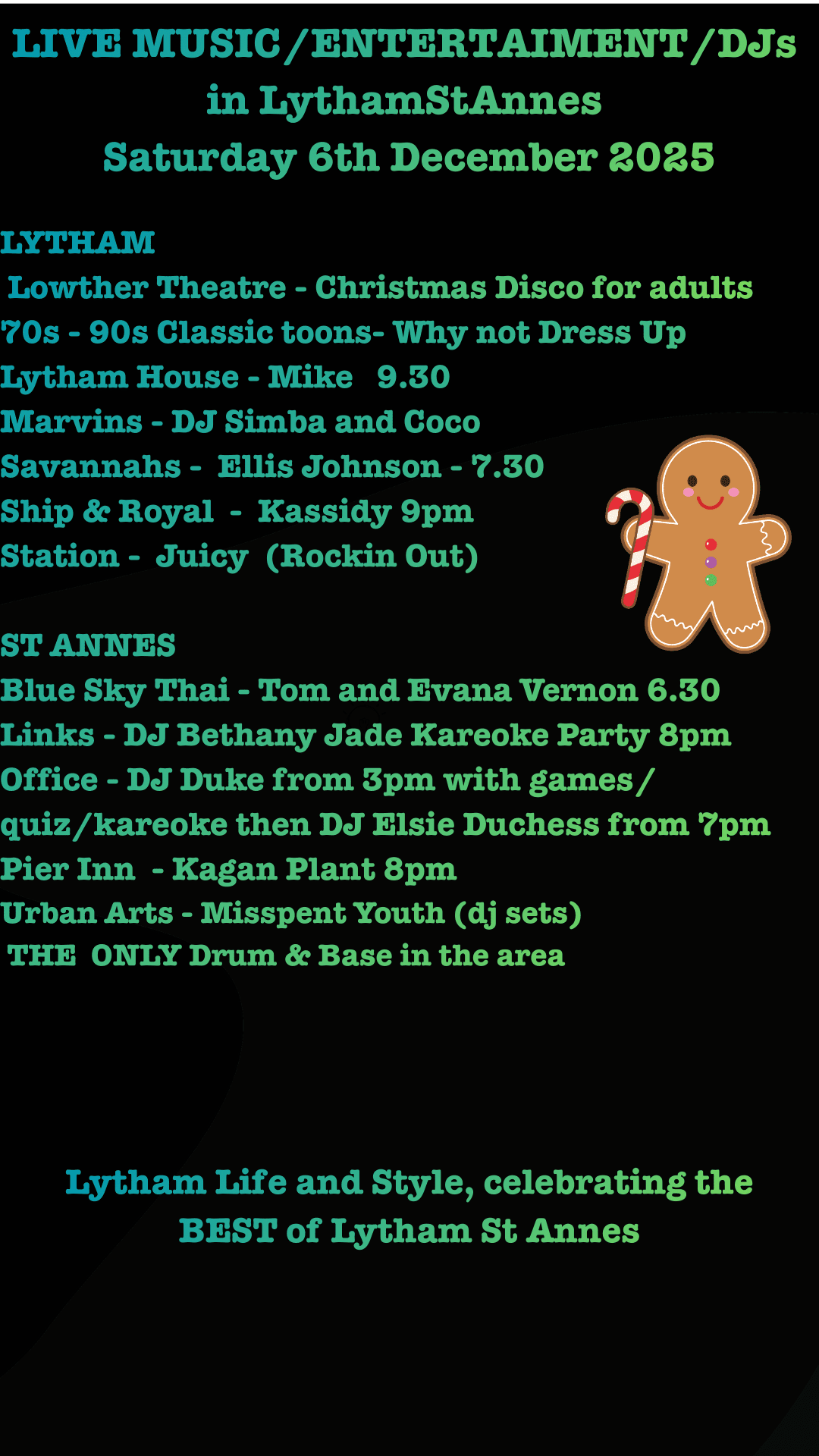 Saturday 6th Dec live music lythamstannes