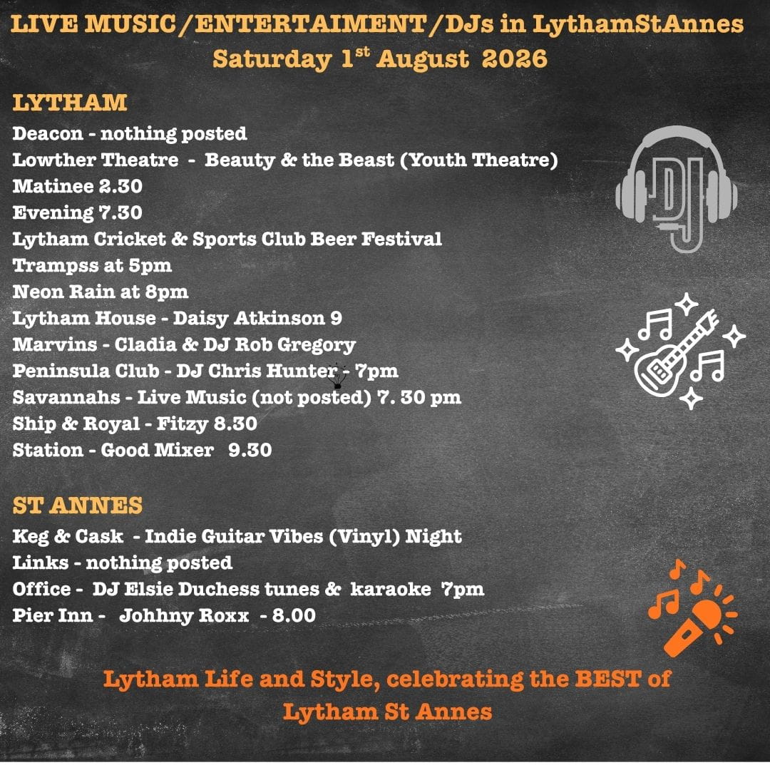 Whats on in Lytham ST Annes on Saturday 1st August