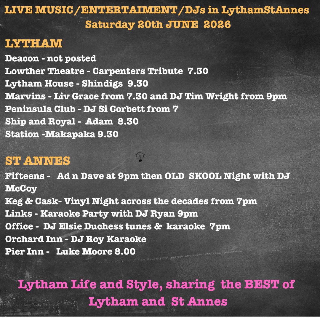 whats On in Lytham St Annes Saturday 20th June