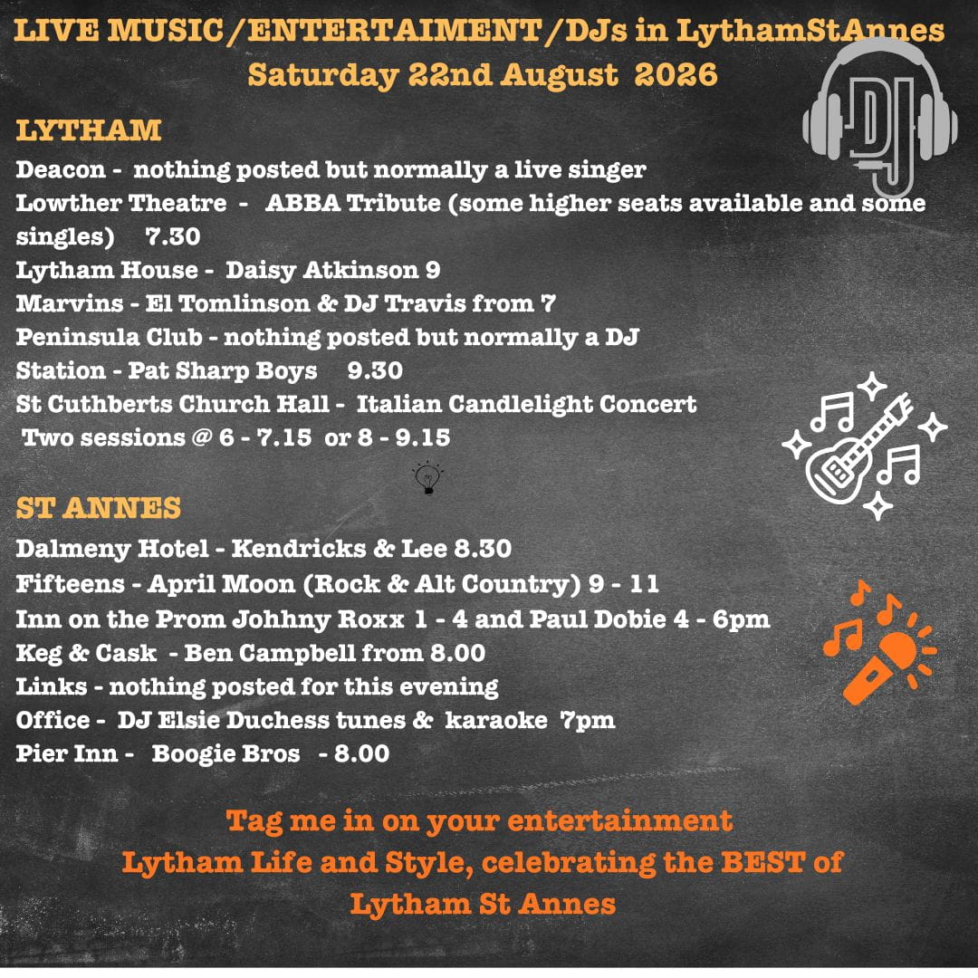 Saturday 22nd August LIVE MUSIC Whats on in lytham st annes