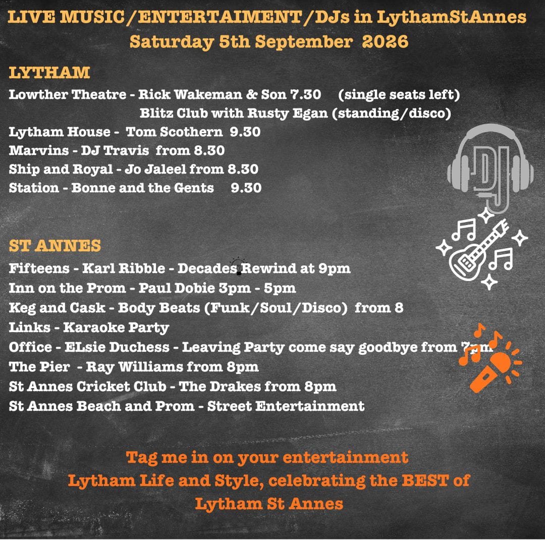 Saturday 5th September LIVE MUSIC in Lytham St Annes