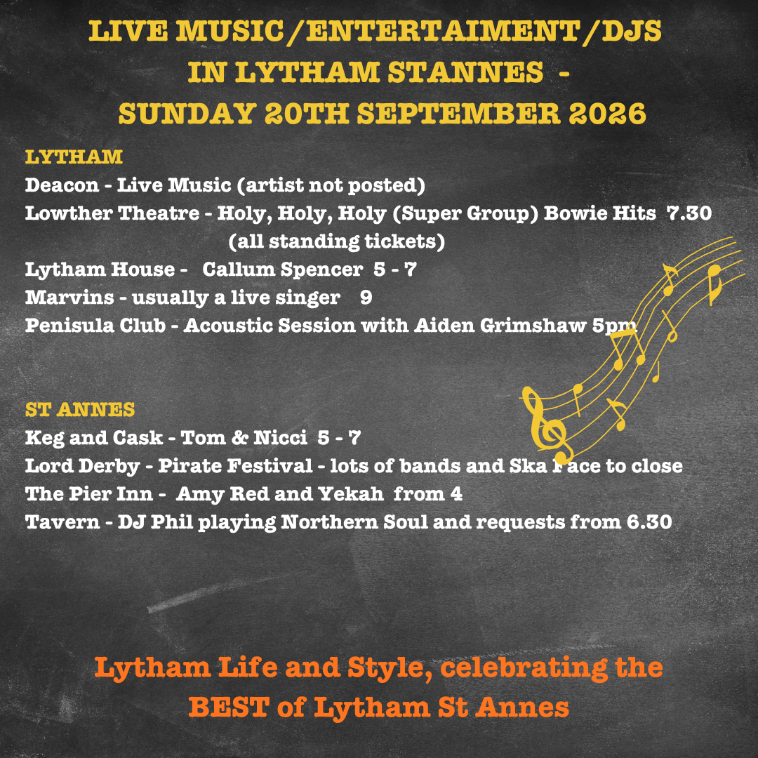 Sunday 20th September LIVE music and entertainment in lytham St Annes whats on