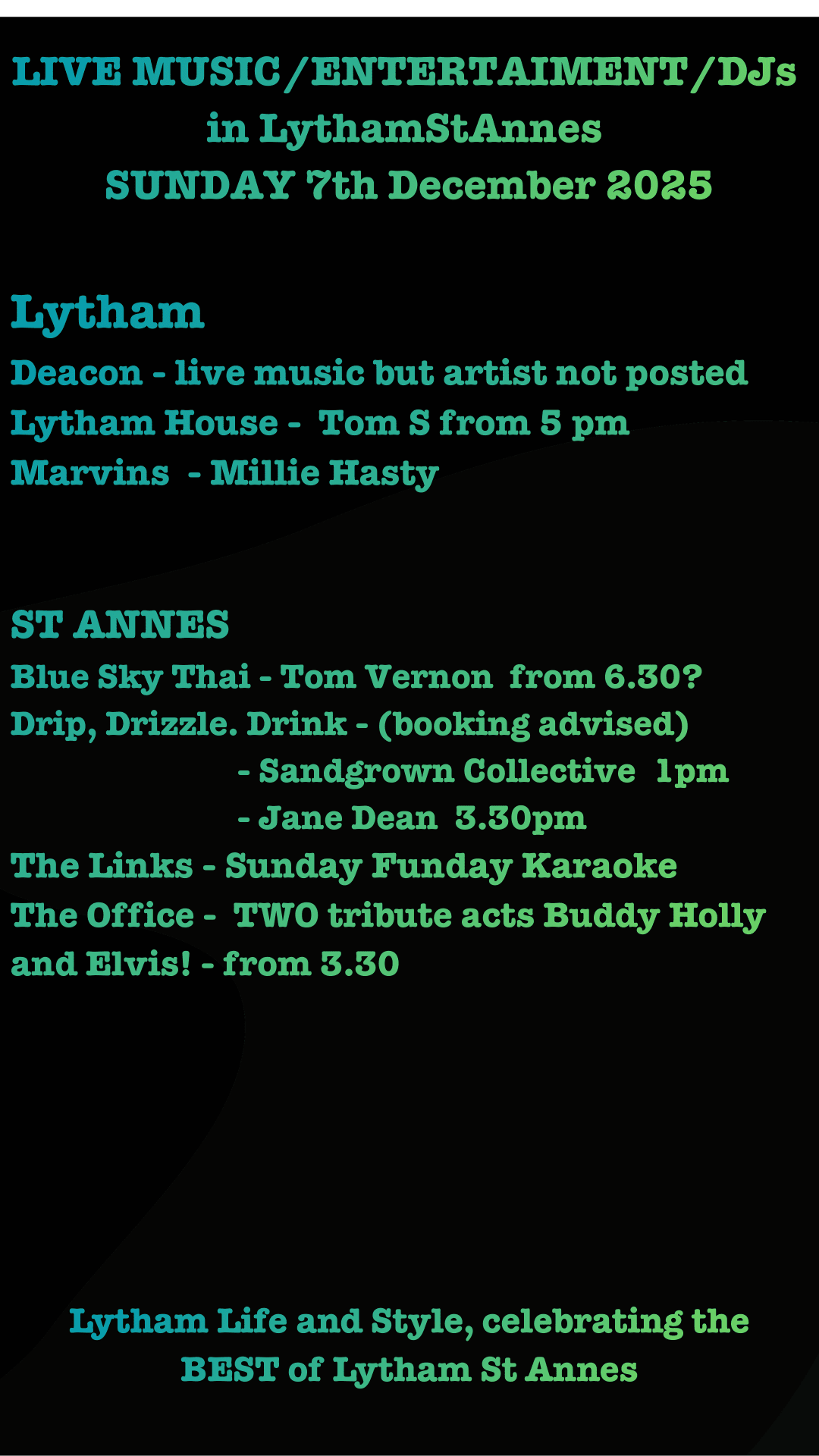 Sunday 7th Dec LIVE in lythamstannes